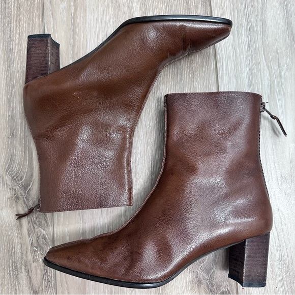 STUART WEITZMAN BROWN LEATHER SQUARE TOE HIGH HEEL ANKLE BOOTS - Picture 2 of 5